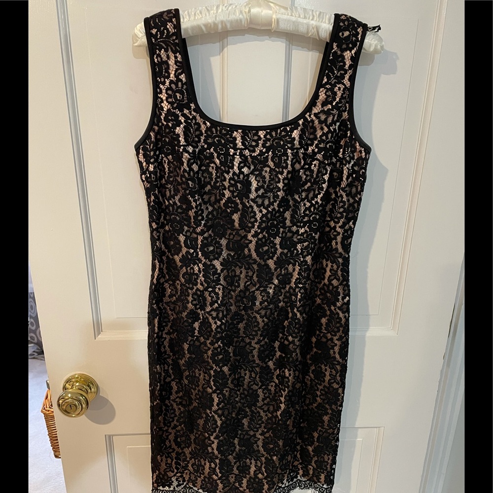 Donna Rico Black Lace Dress w/ Champagne Colored Underneath and Exquisite Detail - Picture 2 of 9